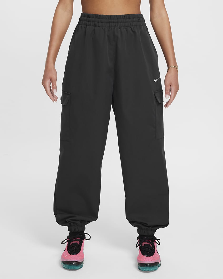 Nike Sportswear 大童（女孩）工装长裤 - 黑/白色