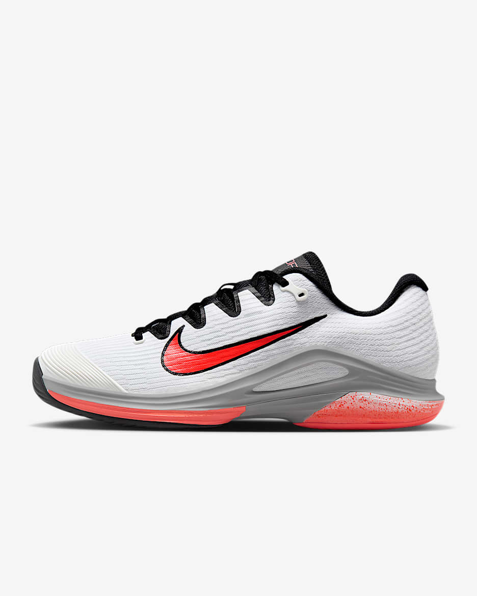 Nike Vapor 12 男子硬地球场网球鞋 - 白色/狼灰/火山岩红