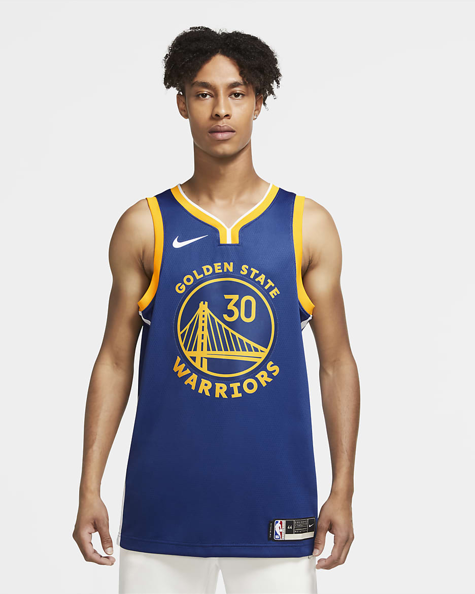 2020 赛季金州勇士队 (Stephen Curry) Icon Edition Nike NBA Swingman Jersey 男子球衣 - 灯草蓝/白色/阿马里洛黄