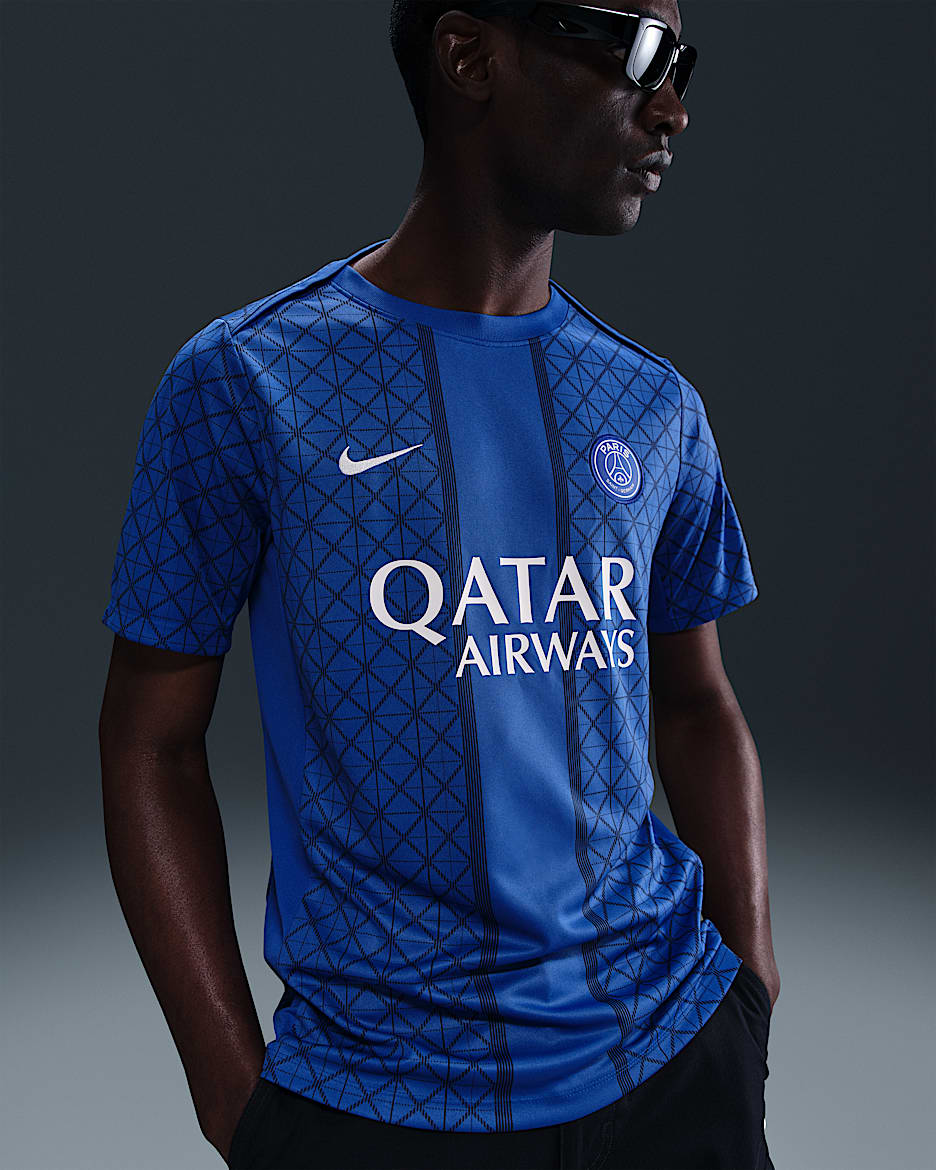 巴黎圣日耳曼 Academy Pro 主场 Nike Dri-FIT 男子赛前速干短袖足球上衣 - 皇家蓝/深藏青/白色