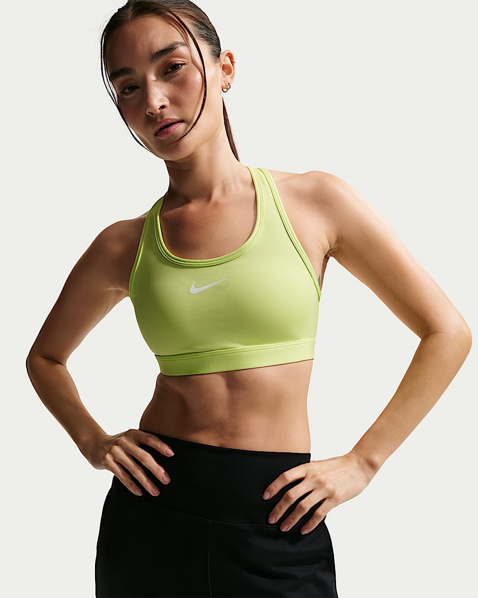 Nike Swoosh 女子中强度支撑速干衬垫运动内衣 - 浅柠檬黄/淡紫粉/白色