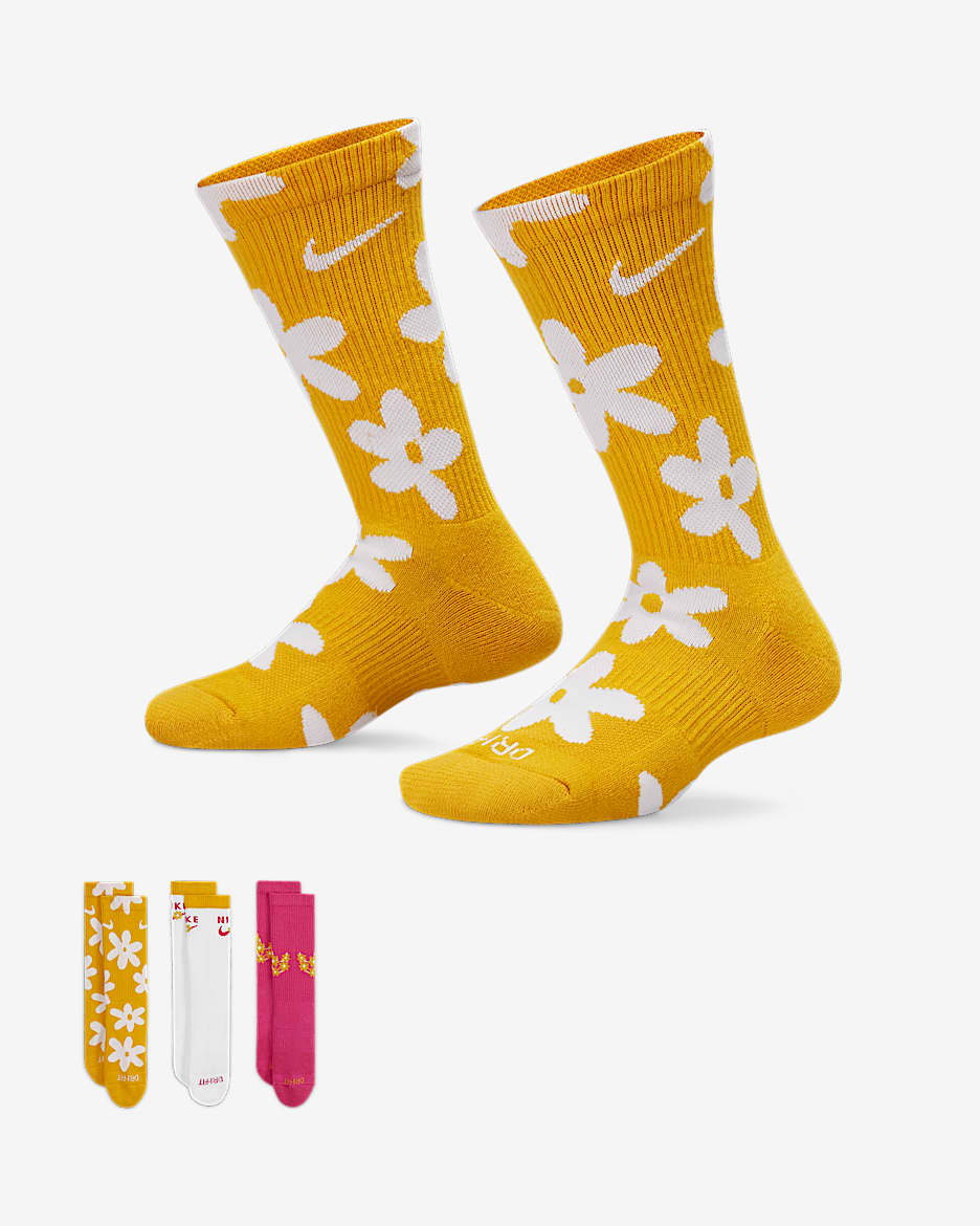 Nike Everyday Plus 大童舒适中筒运动童袜（3 双） - 多色