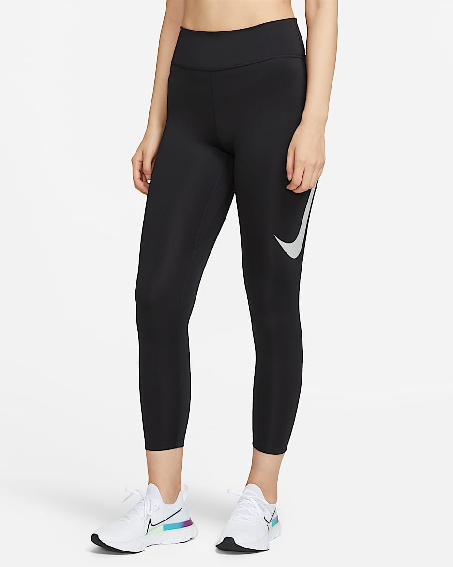 Nike Swoosh Run 女子中腰跑步九分紧身裤 - 黑