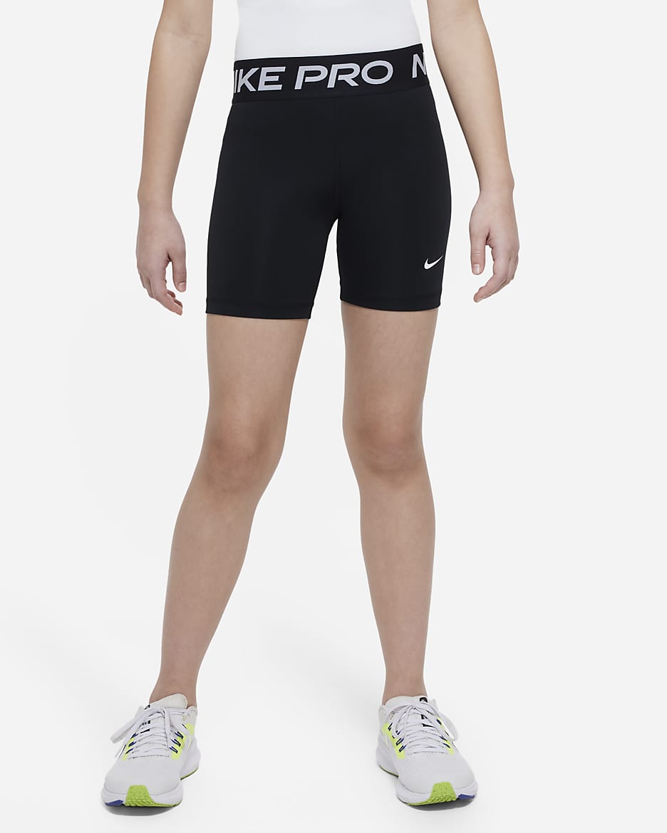 Nike Pro Dri-FIT 大童（女孩）速干训练短裤 - 黑/白色