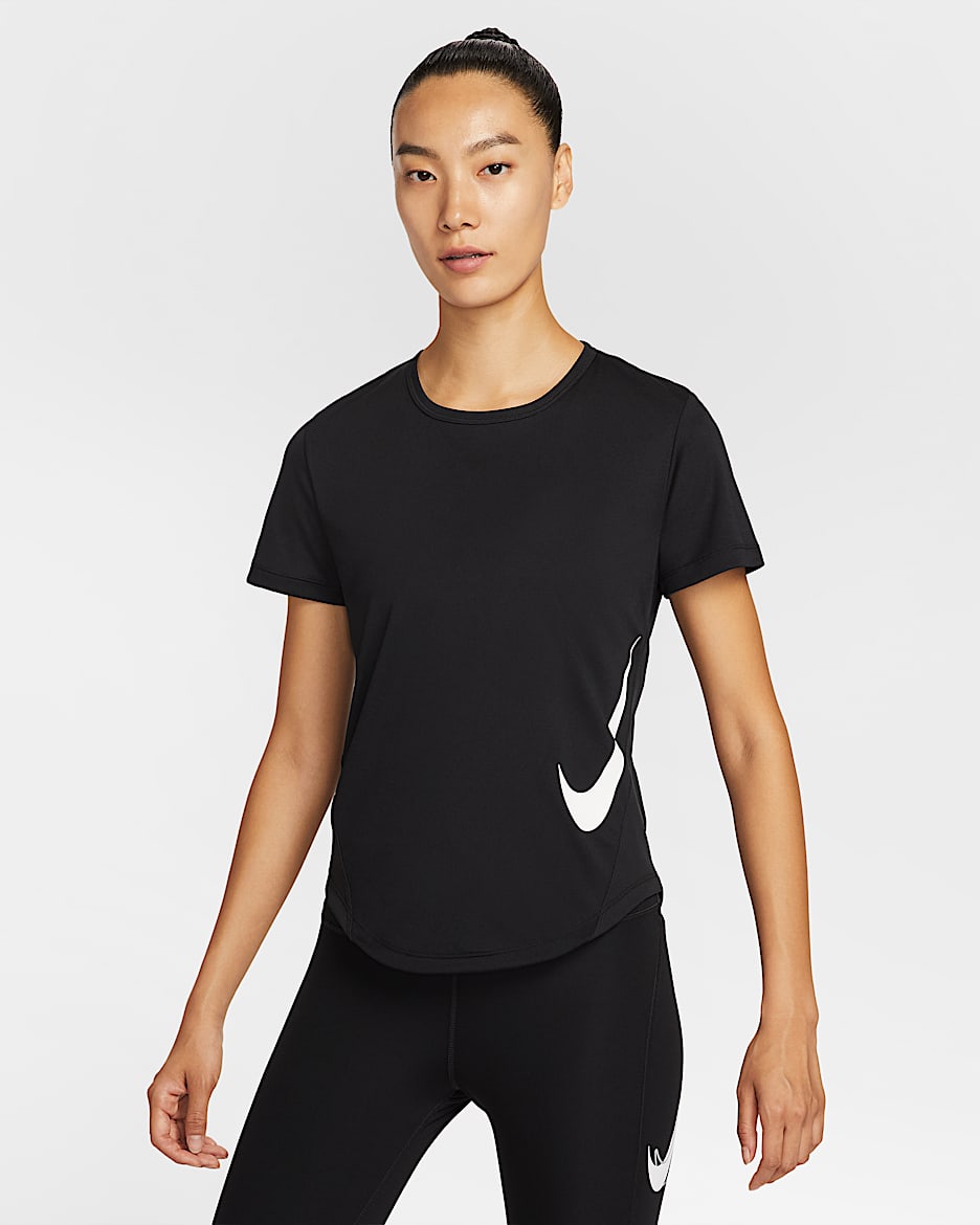 Nike Tempo Swoosh Run Dri-FIT 女子速干短袖跑步上衣 - 黑/白色