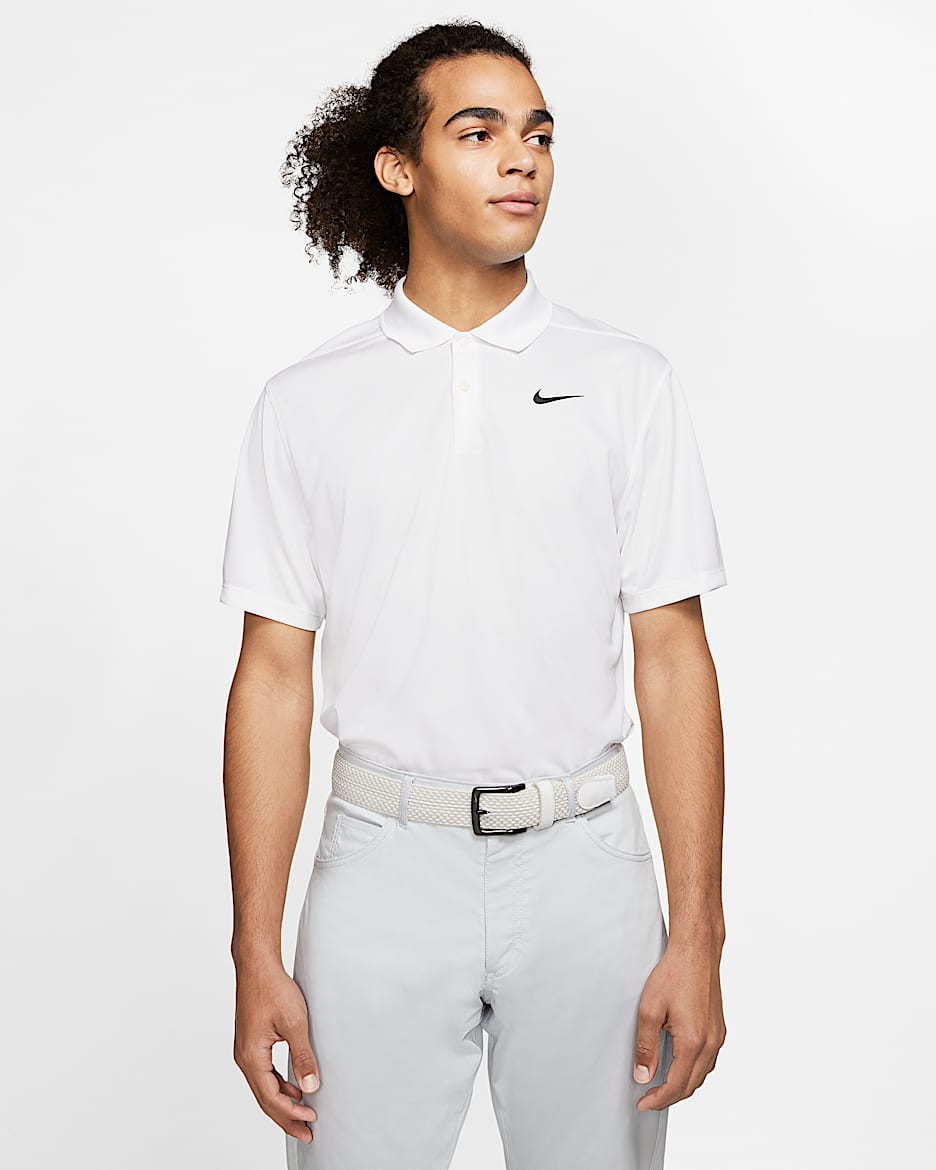 Nike Dri-FIT Victory 男子速干高尔夫翻领T恤 - 白色/黑