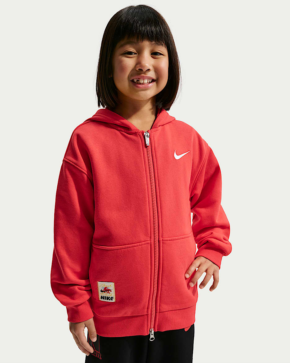 Nike Sportswear Club 马年限定脱缰系列新年款幼童全长拉链开襟加绒连帽衫 - 大学红/白色/白色