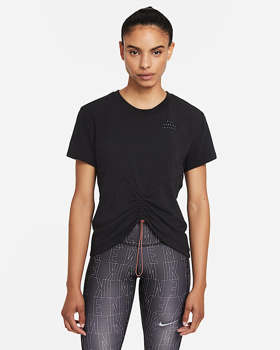 Nike Dri-FIT Run Division 女子短袖跑步上衣 - 黑/亮深红/黑