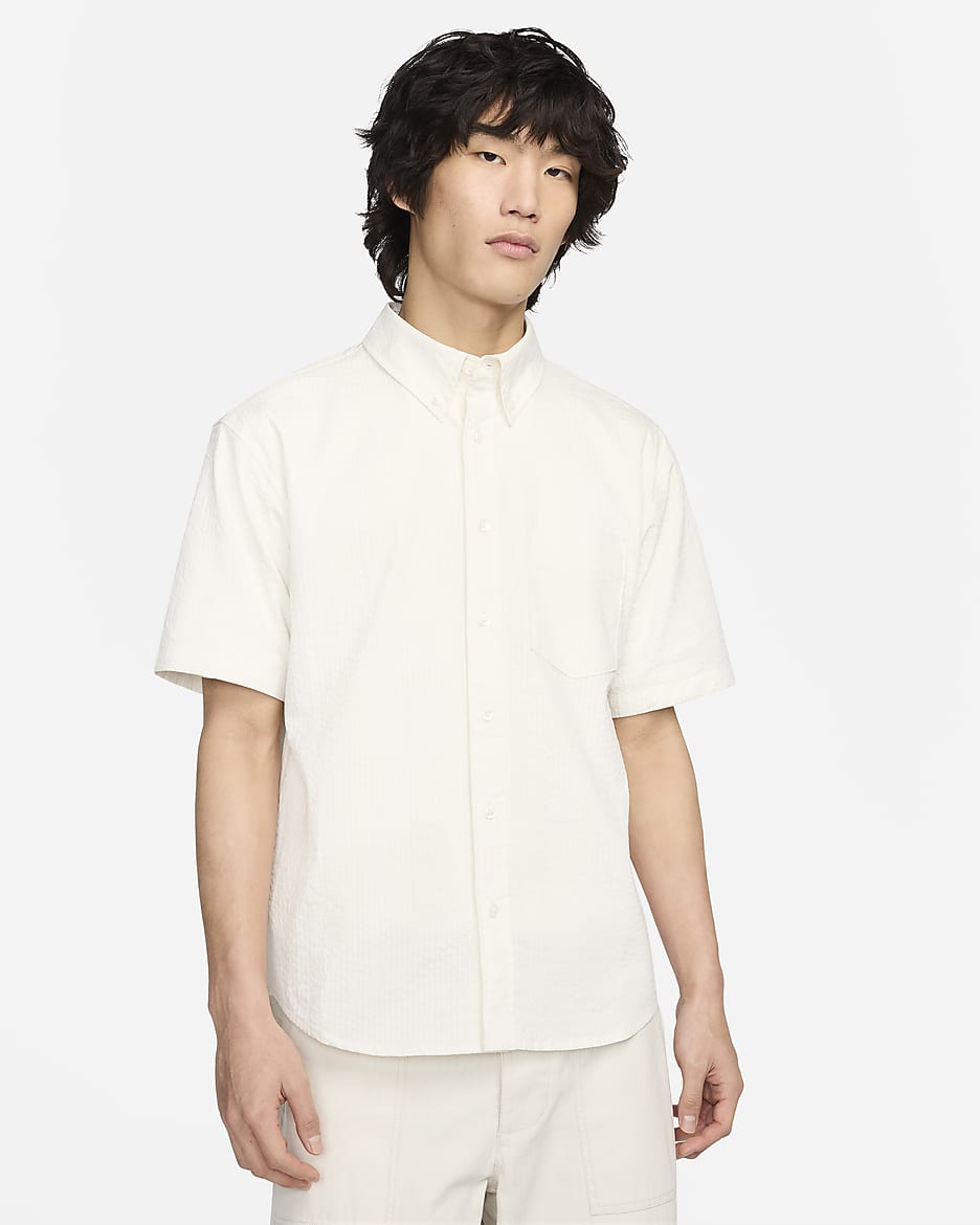 Nike Life 男子短袖泡泡纱系扣衬衫 - 幻影灰白/幻影灰白