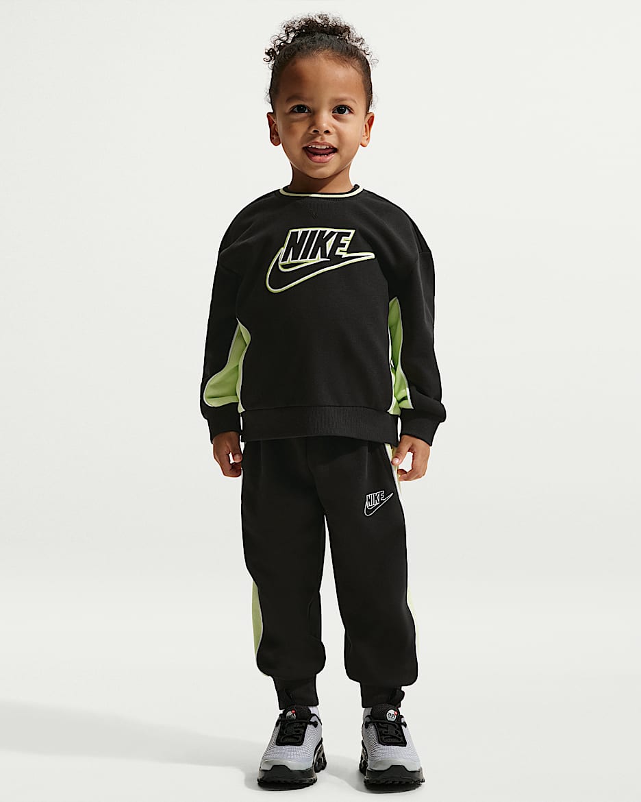 Nike 婴童法式毛圈撞色圆领上衣和长裤套装 - 黑