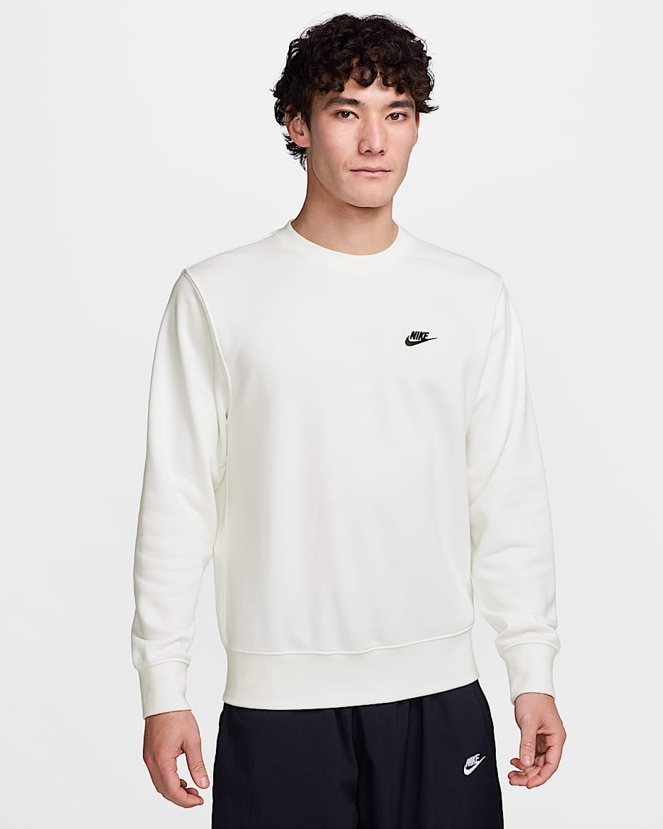 Nike Club 男子法式毛圈圆领上衣 - 帆白/帆白/黑