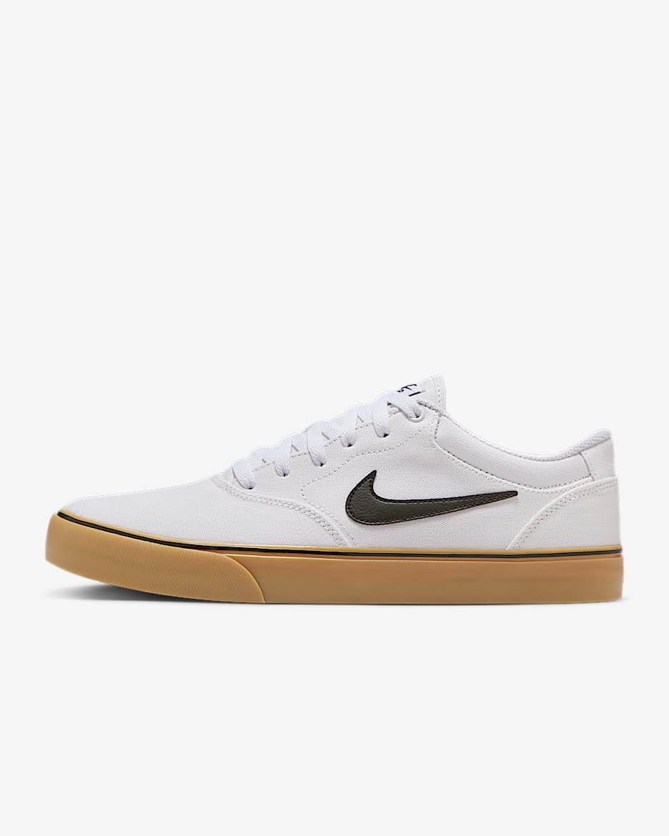 Nike SB Chron 2 Canvas 男/女滑板鞋薄底鞋 - 白色/白色/橡皮浅褐/黑