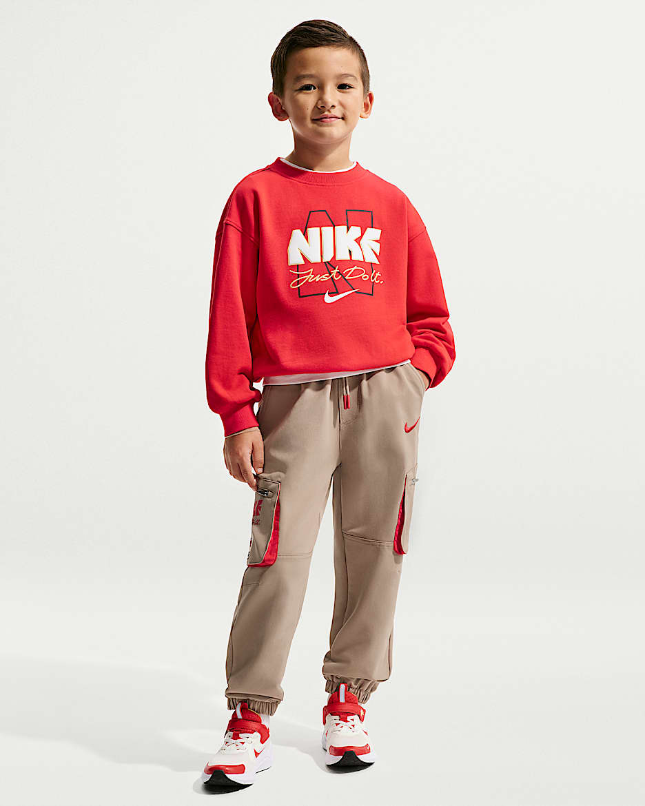 Nike Sportswear 马年限定脱缰系列新年款幼童梭织薄绒里料工装长裤 - 卡其/红色/红色