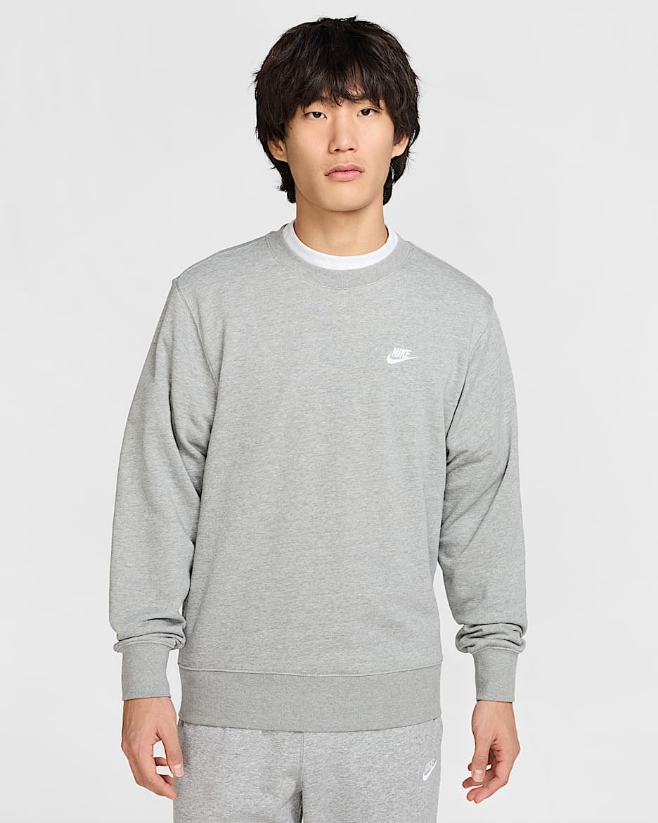 Nike Club 男子法式毛圈圆领上衣 - 调色暗灰/浅烟灰/白色