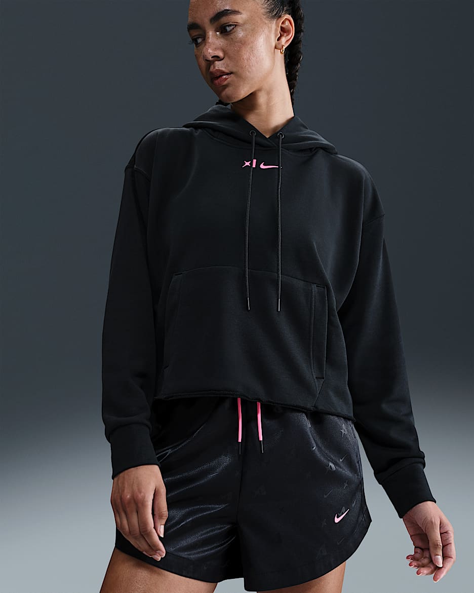 A'ja Wilson 阿贾·威尔逊女子 Oversize 风短款篮球连帽衫 - 黑/激光粉