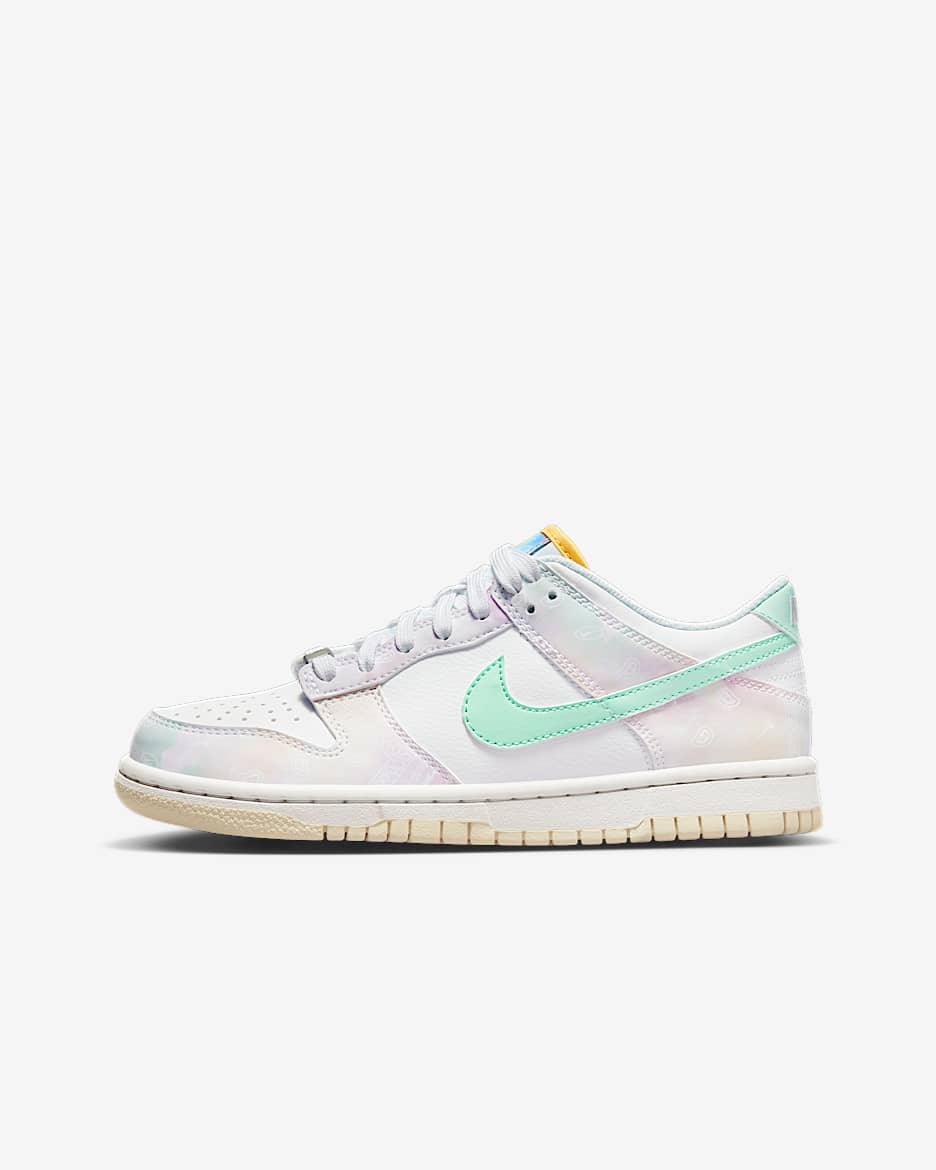 Nike Dunk Low 大童运动鞋 - 白色/白色/幻影灰白/泡沫薄荷绿
