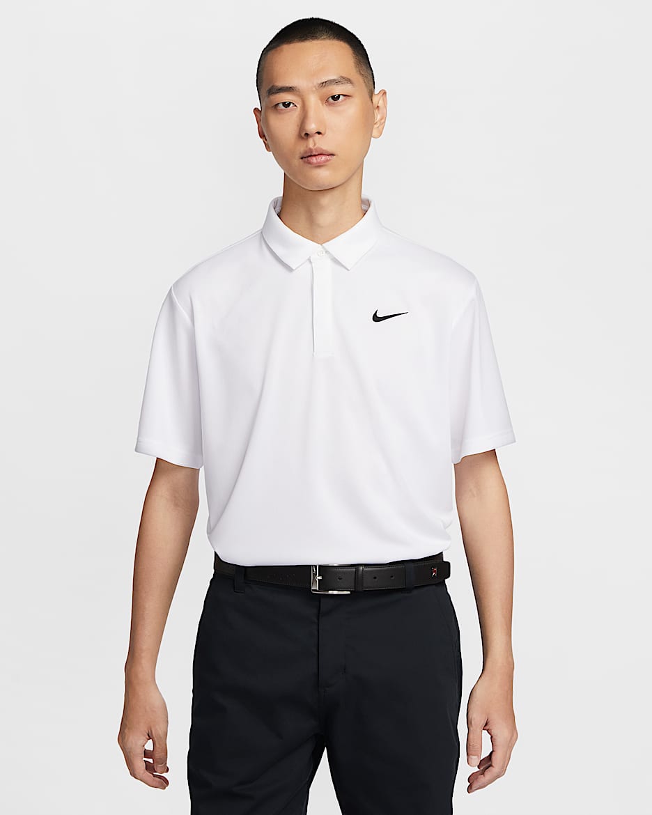 Nike Tour Dri-FIT 男子速干提花高尔夫翻领T恤 - 白色/白色/黑