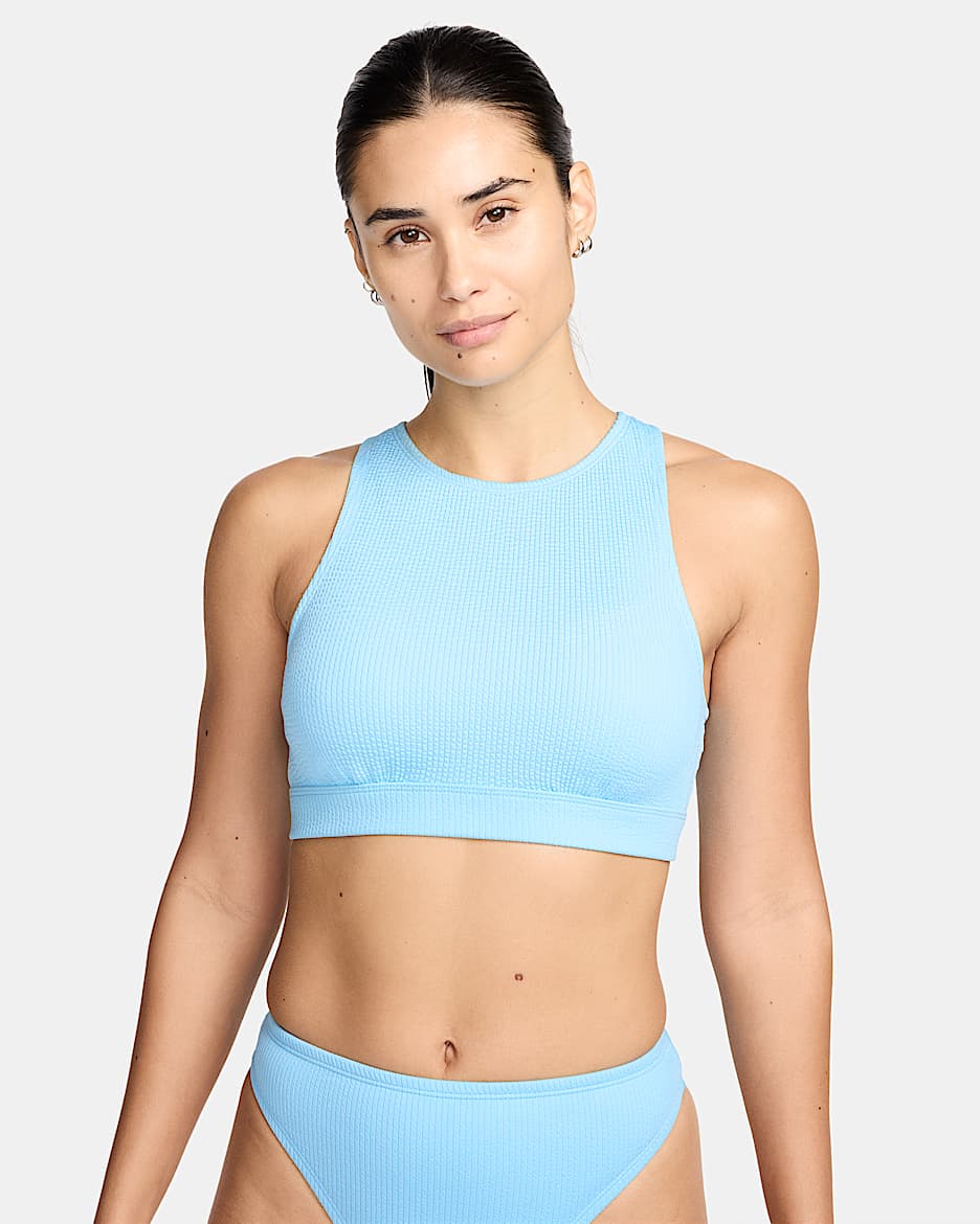 Nike Swim Elevated Essential 女子高领口比基尼上衣 - 水宝蓝/白色