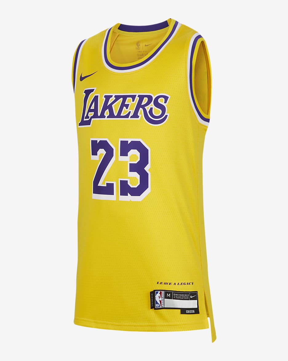 洛杉矶湖人队勒布朗·詹姆斯 (LeBron James) Icon Edition Nike NBA Swingman Jersey 大童（男孩）速干球衣 - 阿马里洛黄