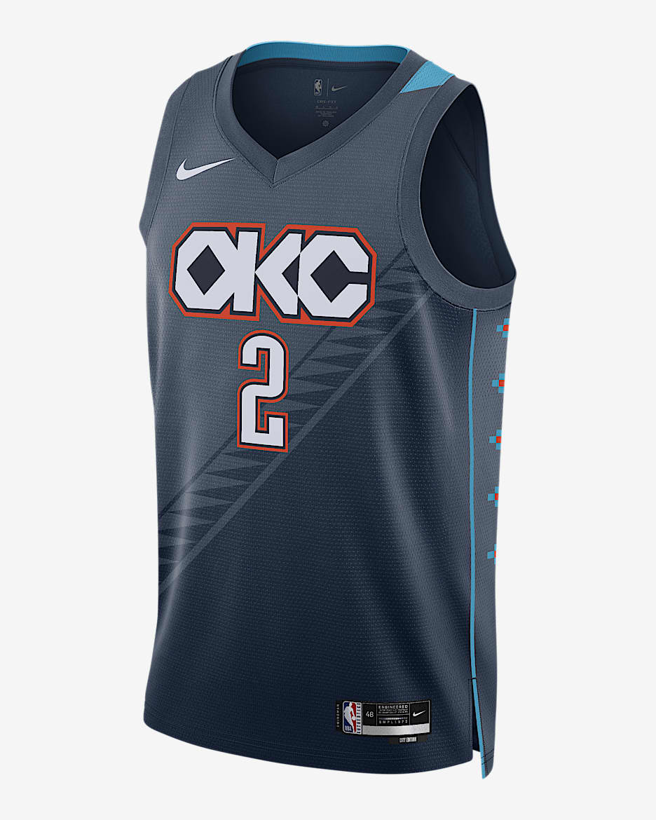 俄克拉荷马城雷霆队谢伊·吉尔杰斯-亚历山大 (Shai Gilgeous-Alexander ) City Edition Nike NBA Swingman Jersey 男子速干球衣 - 闪电蓝