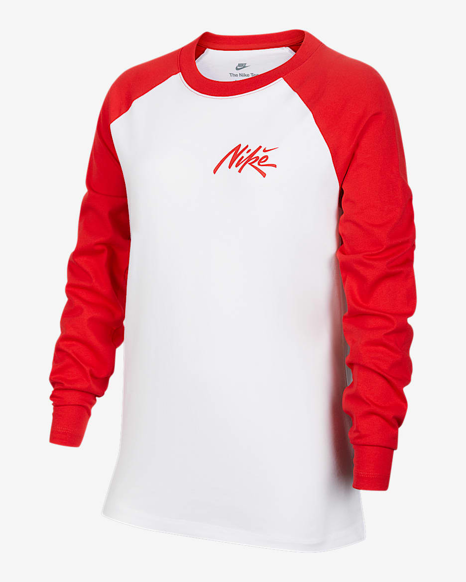 Nike Sportswear 大童长袖T恤 - 白色/大学红