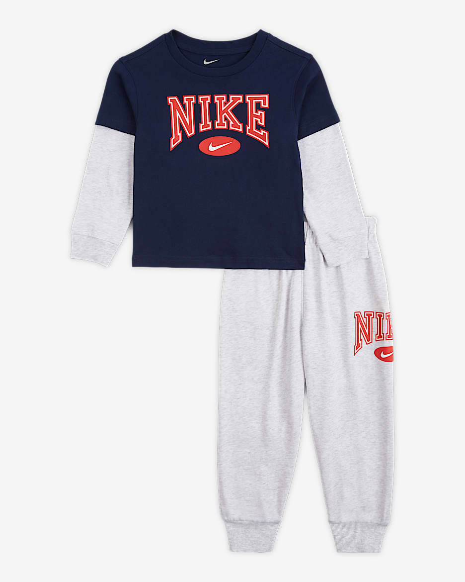 Nike Essentials 婴童长袖T恤和长裤套装 - 调色桦树色