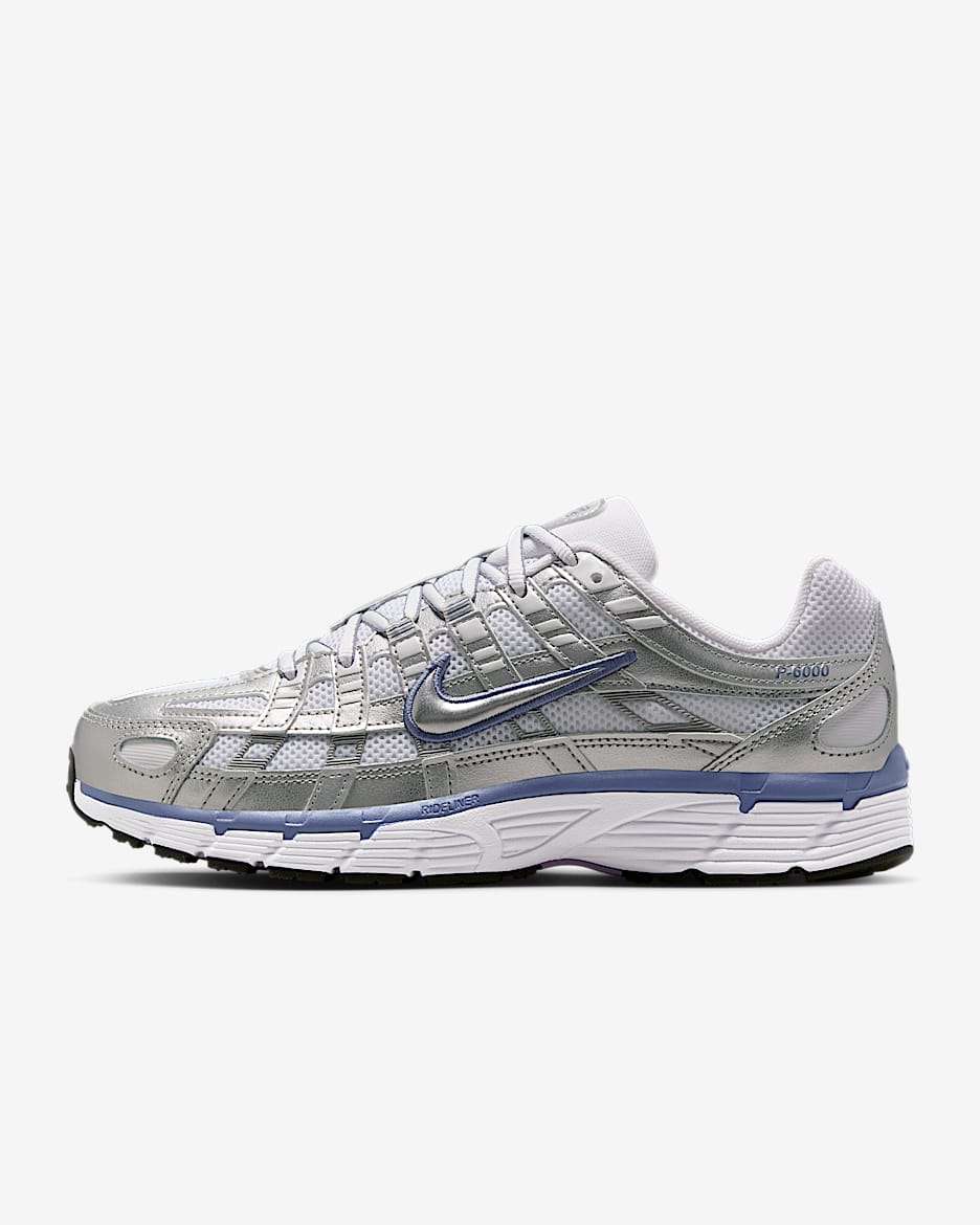 Nike P-6000 女子复古运动鞋 - 金属银/白色/黑/世界靛青