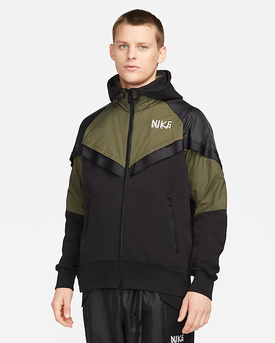 Nike x Sacai 男子全长拉链开襟连帽衫 - 军裤卡其/黑