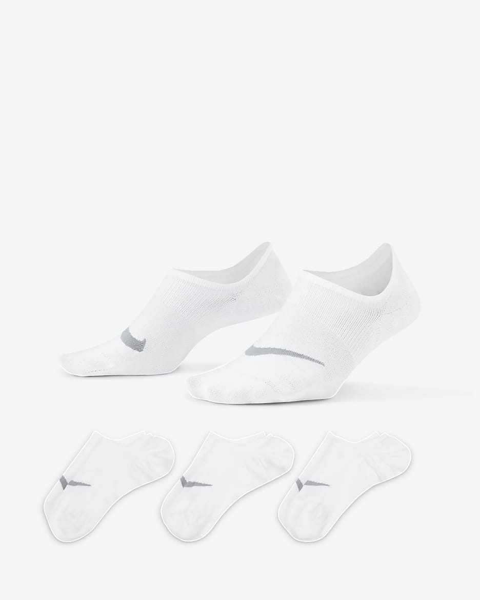 Nike Everyday Plus Lightweight 女子速干训练浅口袜（3 双） - 白色/狼灰