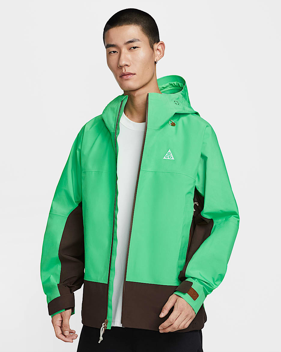 Nike ACG "Misery Ridge" Storm-FIT ADV GORE-TEX 3L 男/女防风防水户外夹克硬壳冲锋衣 - 惊喜绿/巴洛克棕/山峰白
