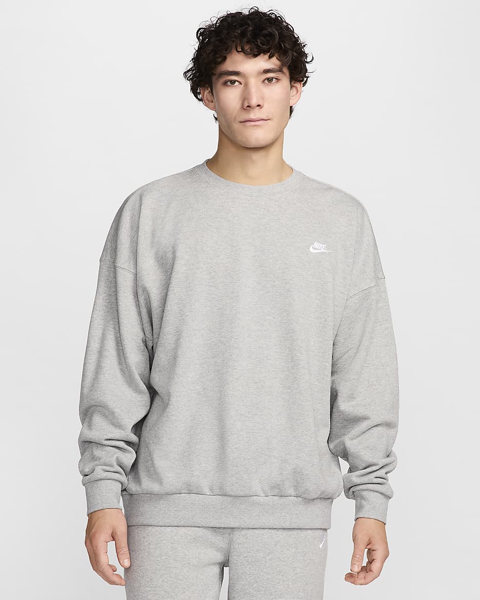 Nike Club Fleece 男子 Oversize 风法式毛圈圆领上衣 - 调色暗灰/浅烟灰/白色