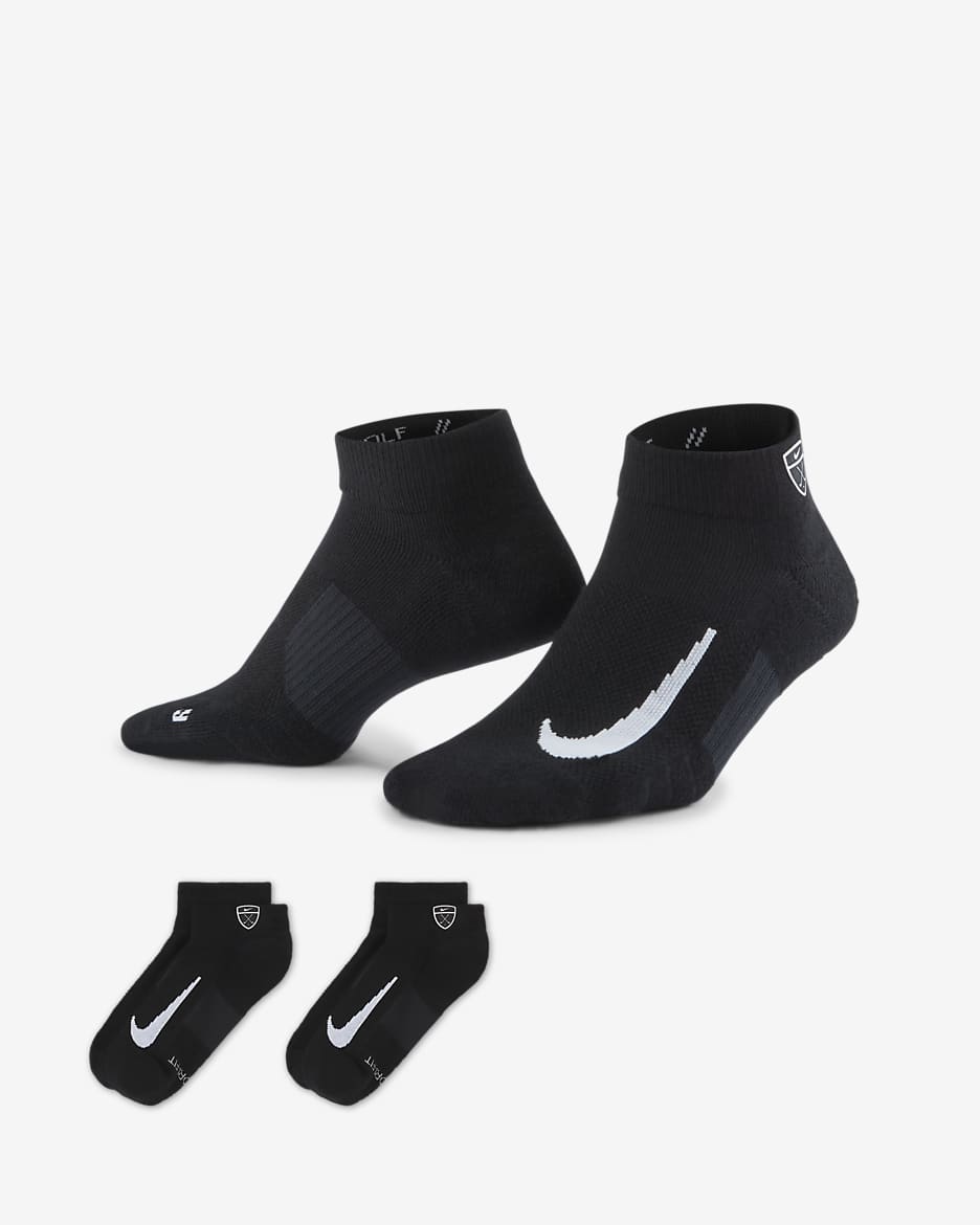 Nike Multiplier Low 速干高尔夫运动短袜（2 双） - 黑/白色