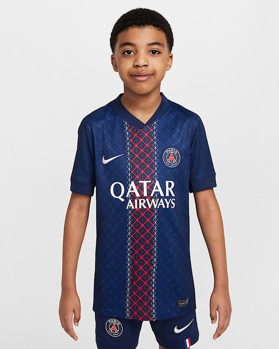 2025/26 赛季巴黎圣日耳曼主场球迷版 Nike Dri-FIT 大童速干足球球衣 - 深藏青/深藏青/白色