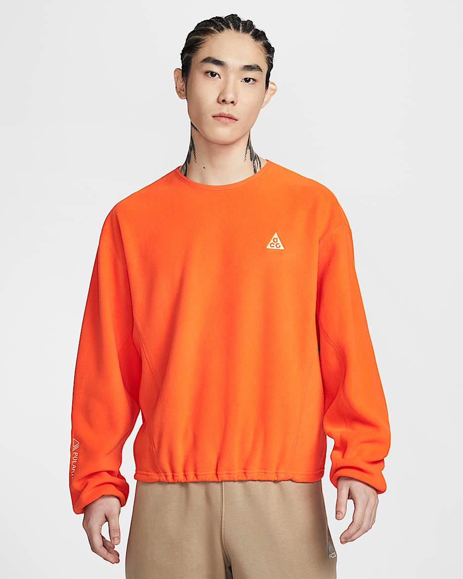 Nike ACG "Wolf Tree" 男子摇粒绒圆领上衣 - 安全橙/黑/黑/山峰白