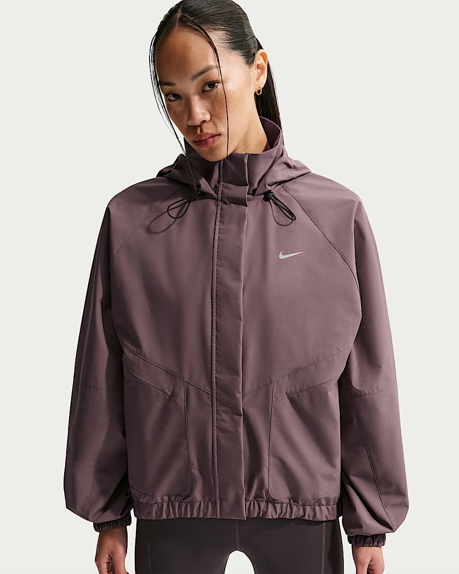 Nike Storm-FIT Swift 女子防风拒水跑步夹克 - 图腾黑紫/黑