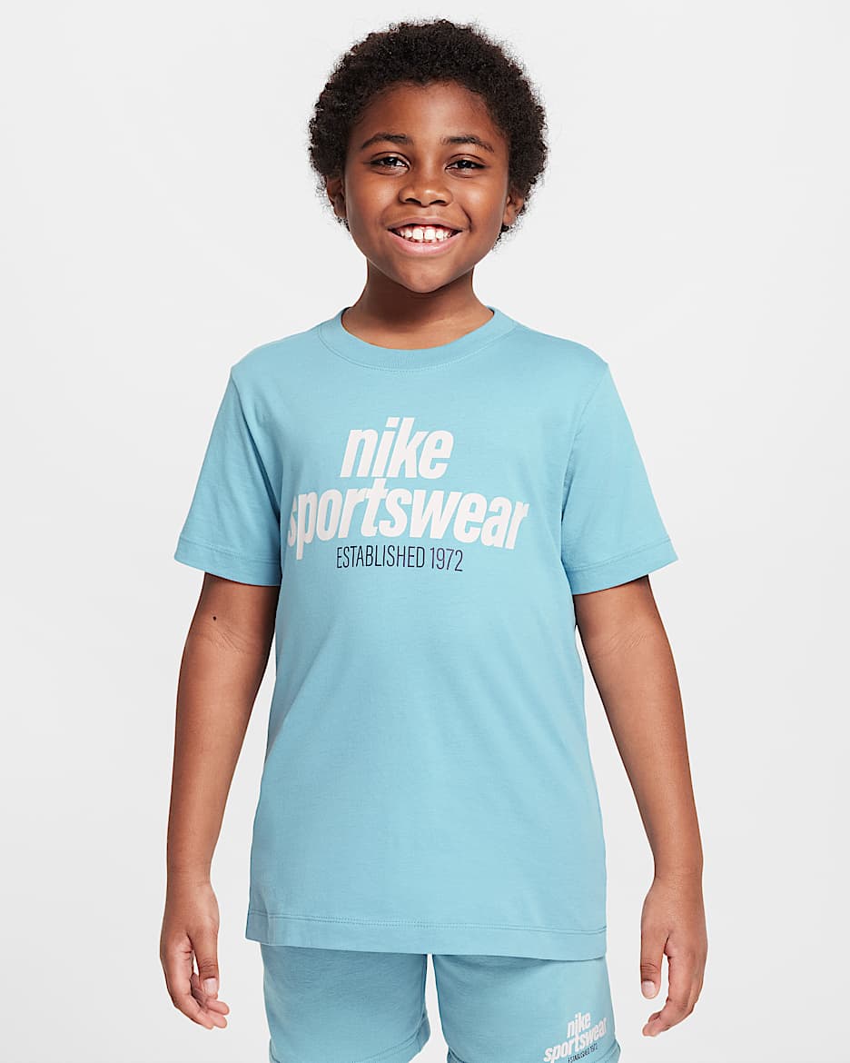 Nike Sportswear 复古学院风大童T恤 - 牛仔蓝绿