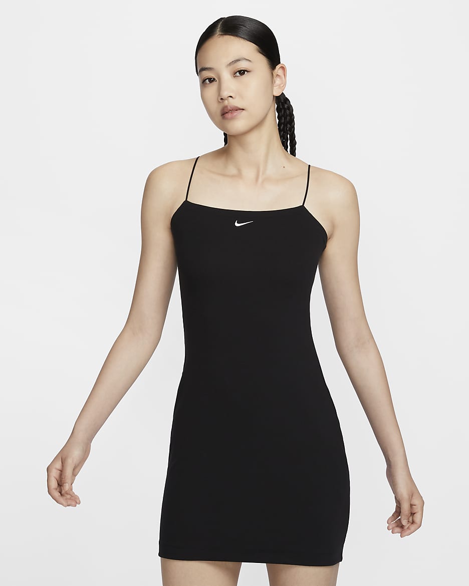 Nike Sportswear Chill Knit 女子紧身细罗纹吊带连衣裙 - 黑/帆白