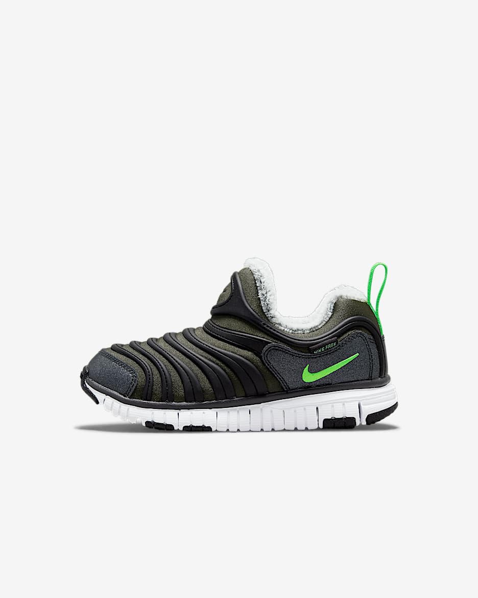 Nike Dynamo Free SE 耐克毛毛虫幼童易穿脱运动鞋 - 军裤卡其/白色/灰黑/冲击绿