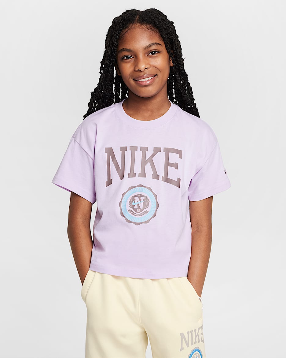 Nike Sportswear 复古学院风大童（女孩）T恤 - 粉紫