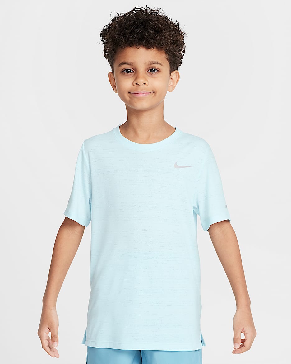 Nike Dri-FIT Miler 大童（男孩）透气速干短袖训练上衣 - 冰川蓝
