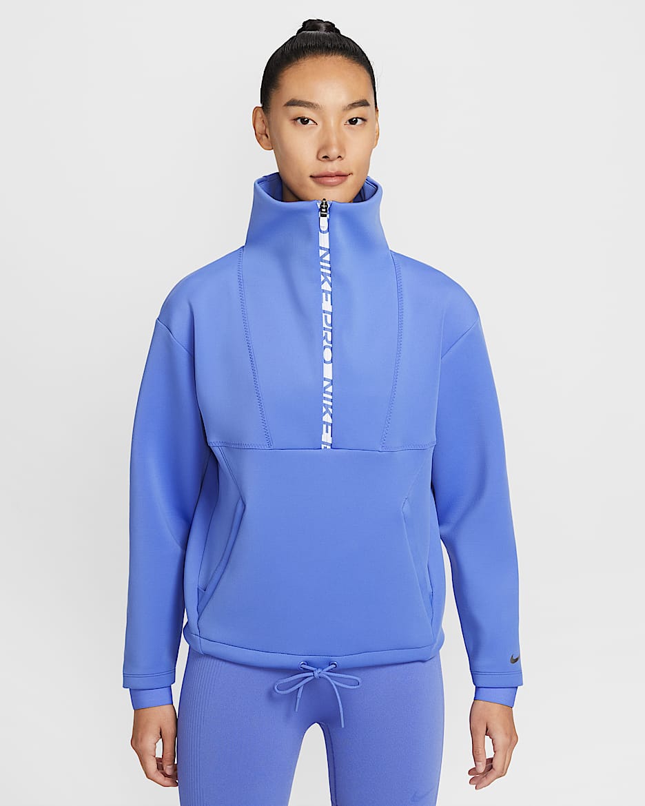 Nike Pro 女子速干半长拉链开襟训练上衣 - 宝石蓝