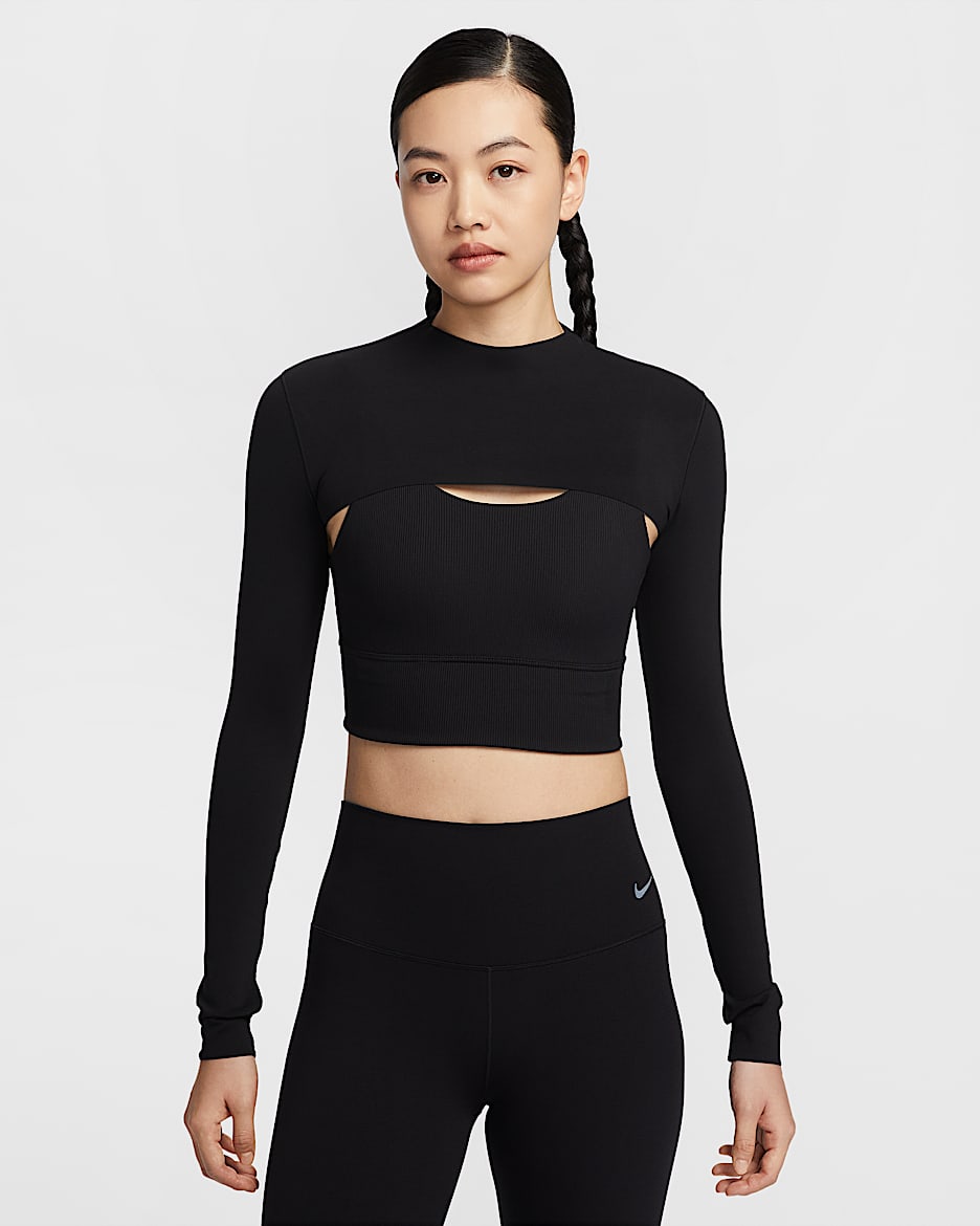 Nike Zenvy Dri-FIT 女子速干长袖超短款上衣 - 黑