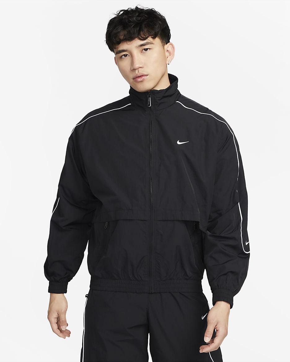 Nike Sportswear Solo Swoosh 男子反光条梭织夹克 - 黑/白色