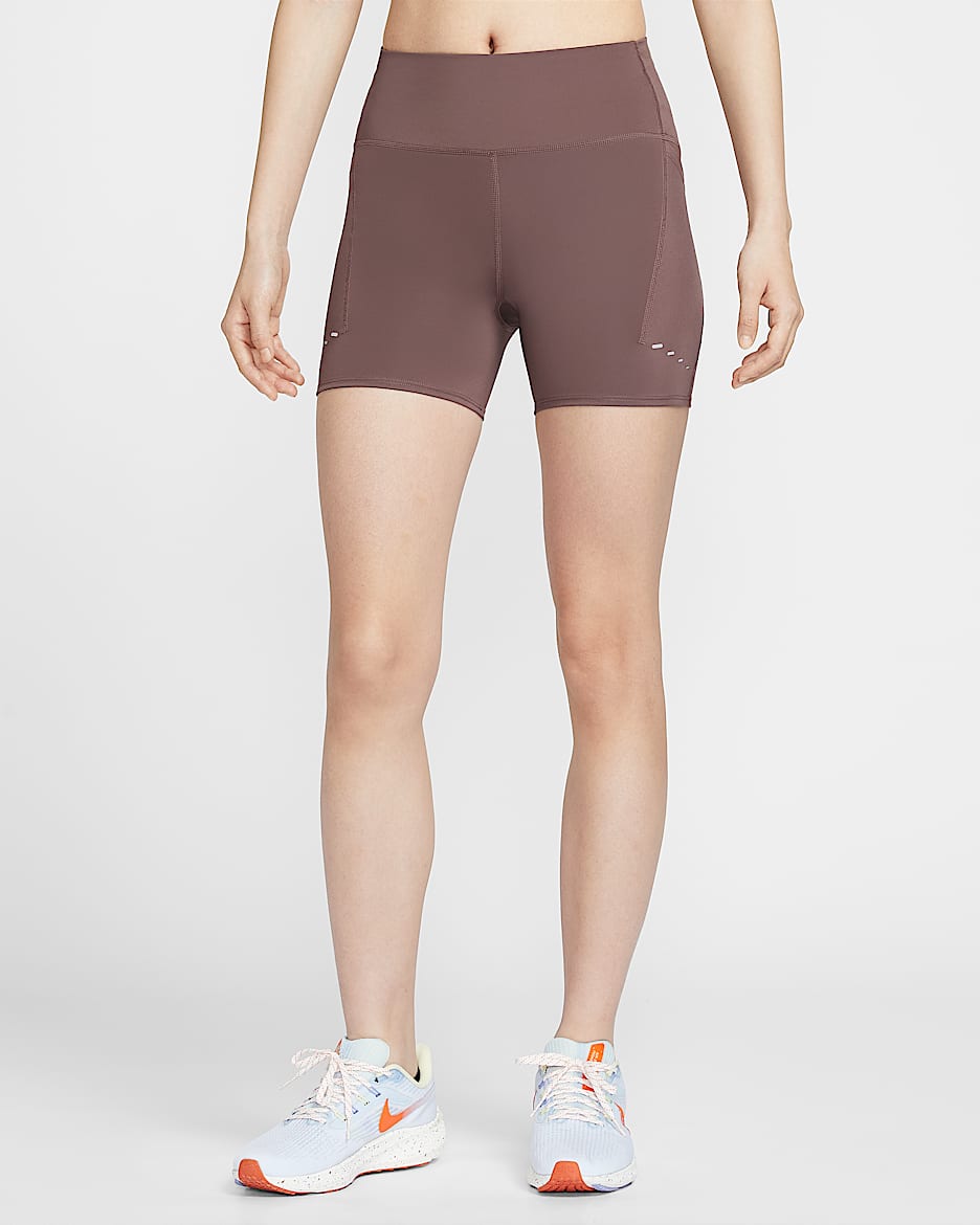 Nike Swift 女子高腰口袋速干紧身跑步短裤 - 图腾黑紫