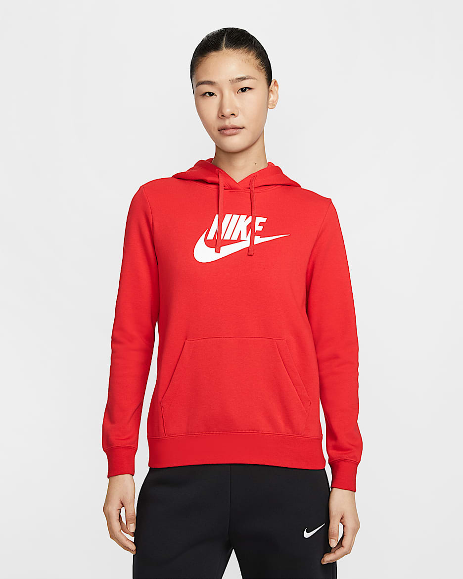 Nike Sportswear Club Fleece 女子薄绒标志套头连帽衫 - 大学红/白色