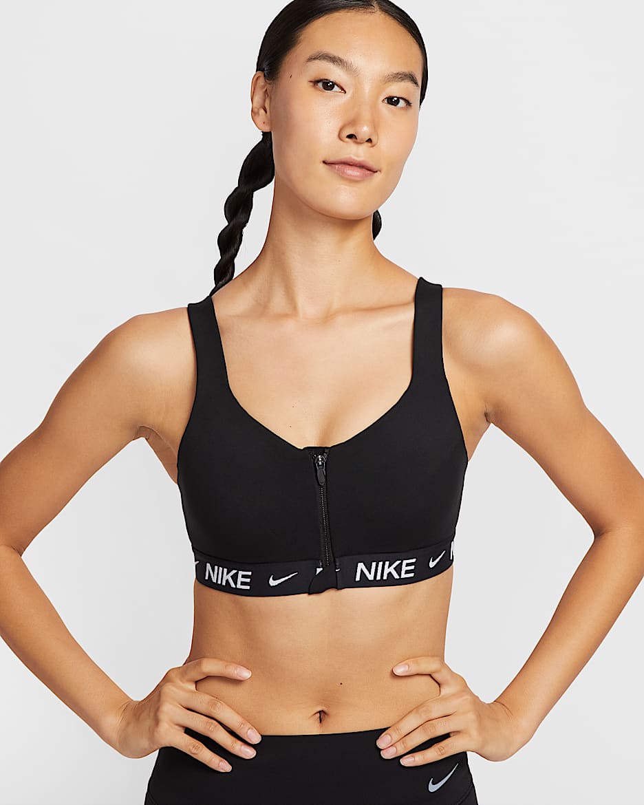 Nike Indy 女子速干高强度支撑衬垫前拉链运动内衣 - 黑