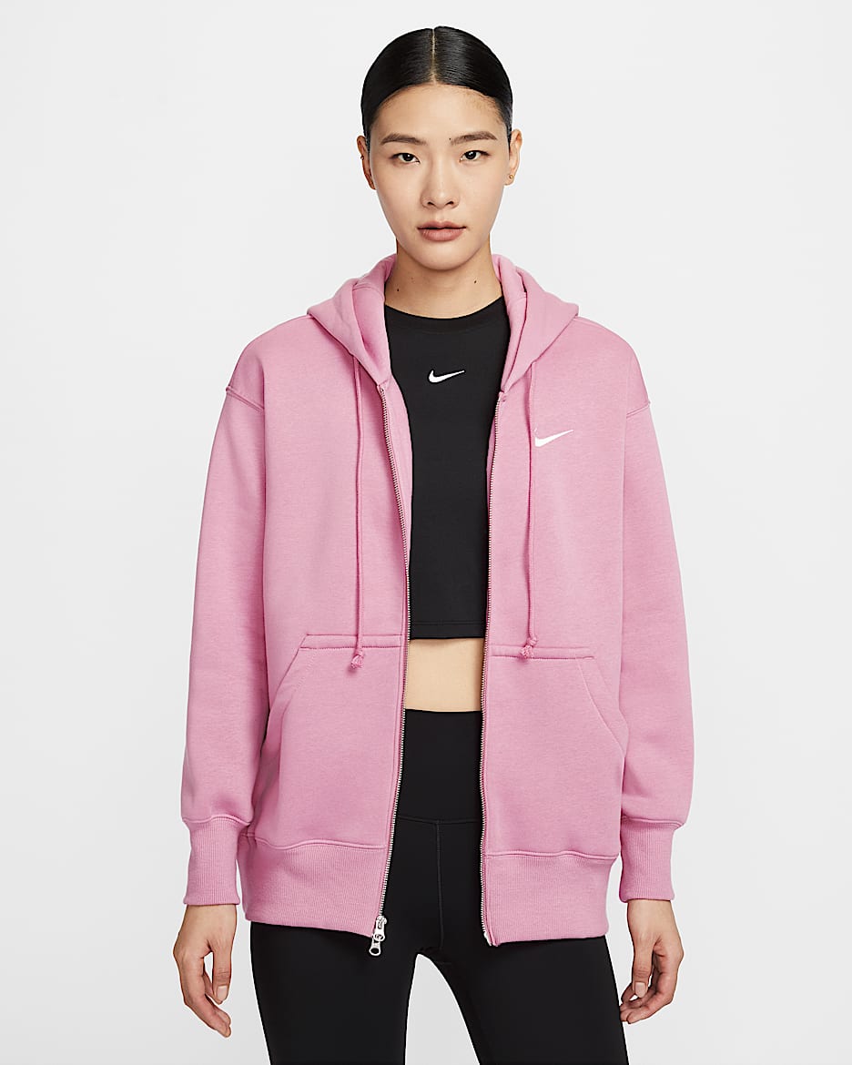 Nike Sportswear Phoenix Fleece 女子 Oversize 风全长拉链开襟加绒连帽衫 - 元素粉/帆白