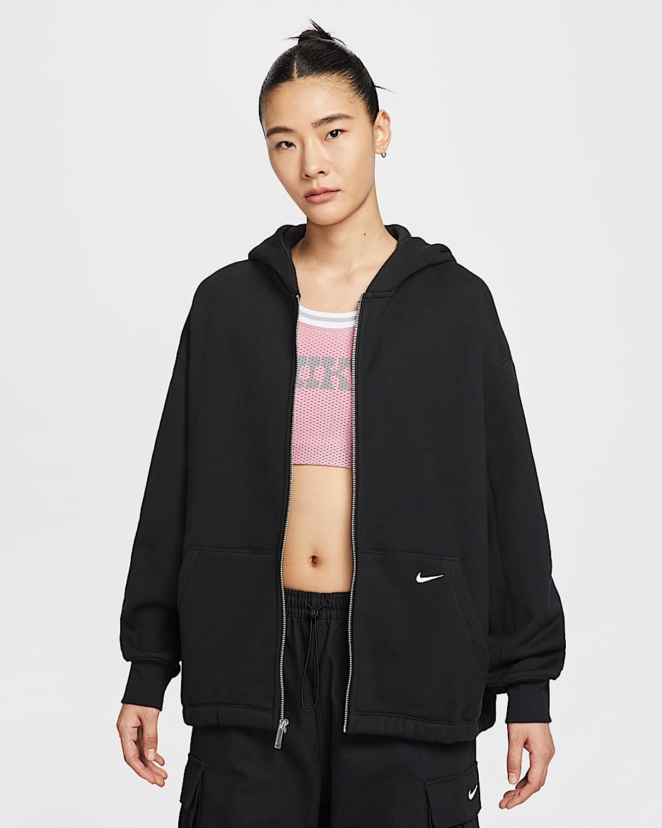 Nike Sportswear 女子针织全长拉链开襟连帽衫 - 黑/帆白