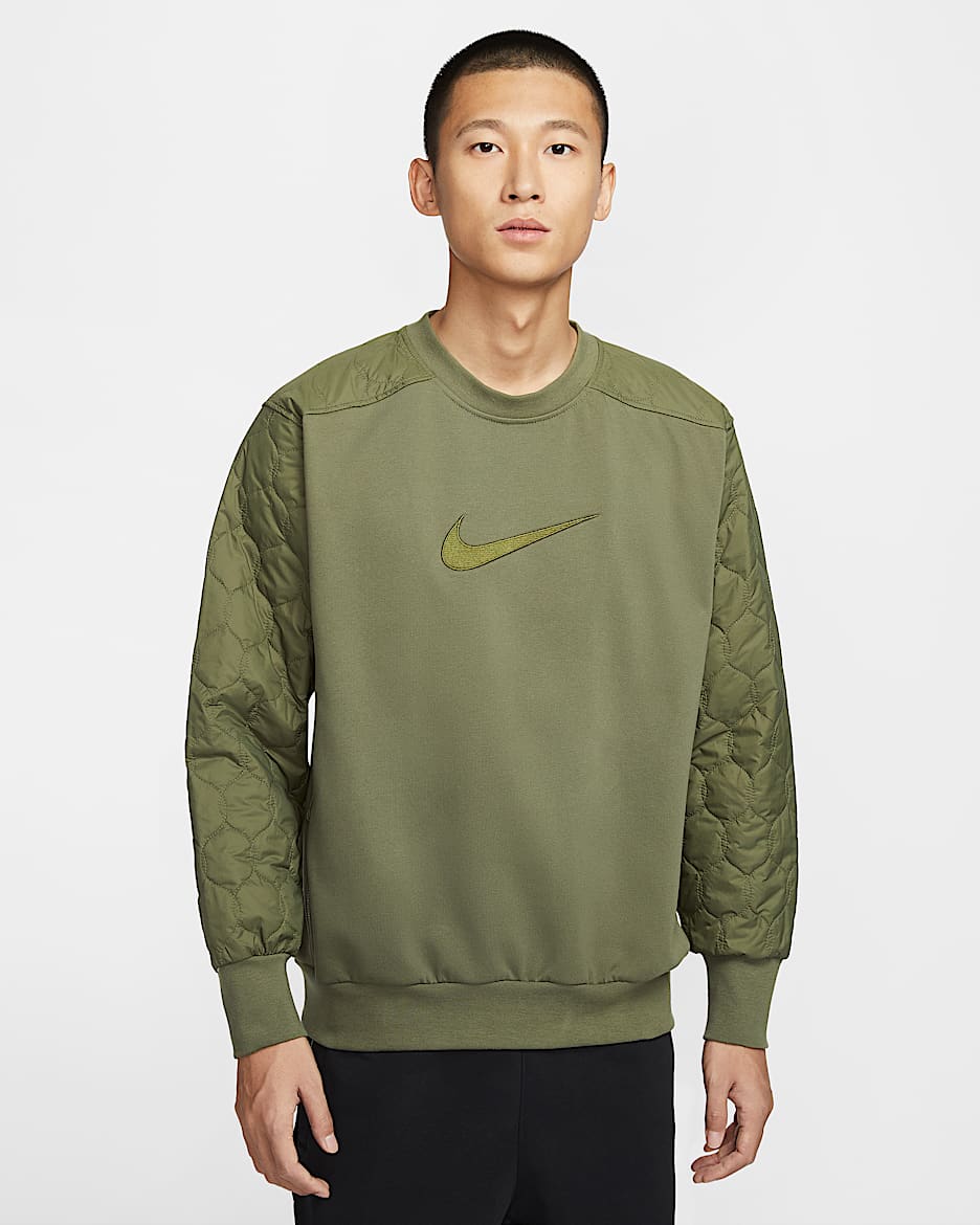 Nike Standard Issue 男子速干加绒拼接篮球圆领运动衫 - 中橄榄绿/中橄榄绿