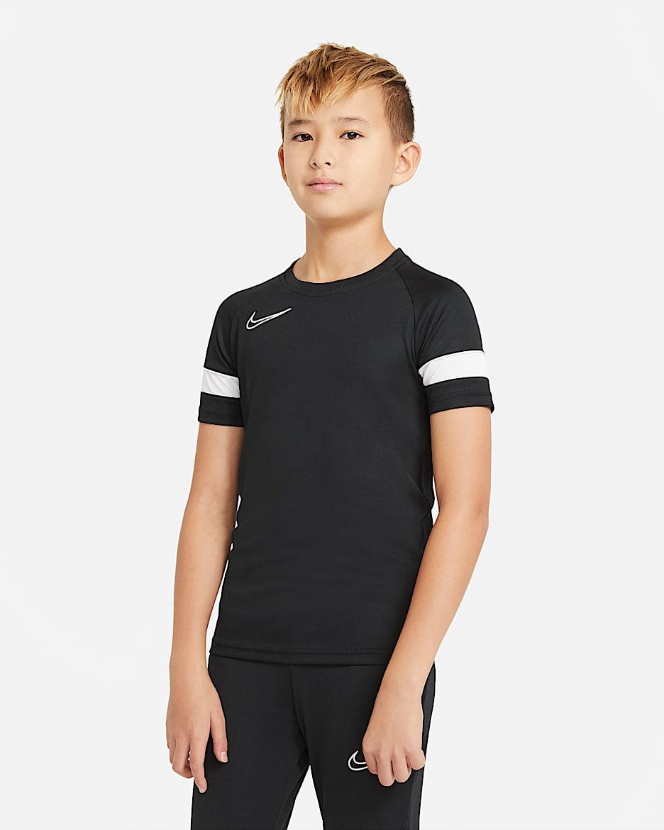 Nike Dri-FIT Academy 大童短袖足球上衣 - 黑/白色/白色/白色